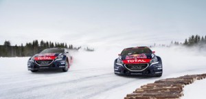 Sebastien Loeb and Timmy Hansen perform at Rallycross on Ice 2016 in Åre, Sweden on March 17, 2016.