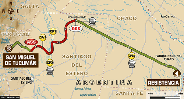 Etapa 2 | Dakar 2017 | Mapa de ruta Resistencia – S M de Tucumán